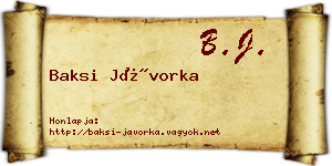 Baksi Jávorka névjegykártya